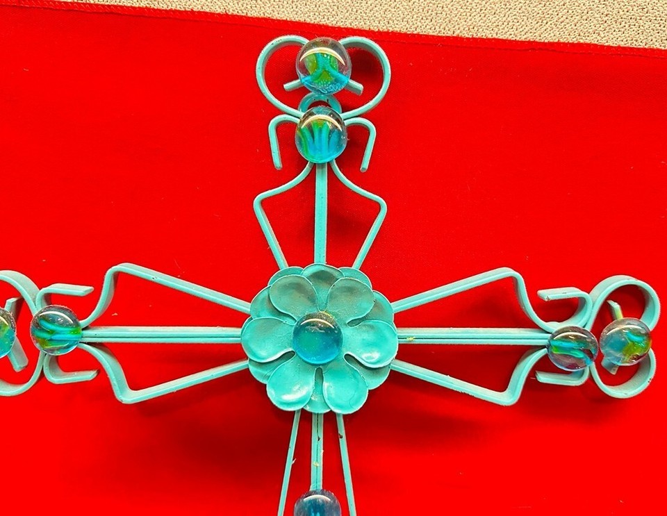 Wall Sconce 21/2" Pillar Candle Holder Hanging Home Décor Blue Metal