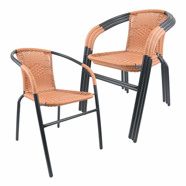 4Er Set Bistrostuhl Farbe Natur Stapelstuhl Balkonstuhl Poly-Rattan Gartenstuhl-image