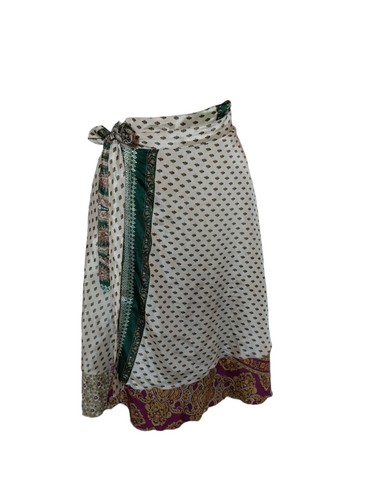 Womens Handmade Sari Wrap Skirt Reversible Floral Parsley Long One Size - Picture 5 of 10