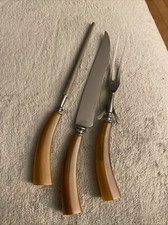 Vintage Uniwersalny celluloidowy zestaw do rzeźbienia Widelec do noży z ostrzałką stojącą Stal nierdzewna