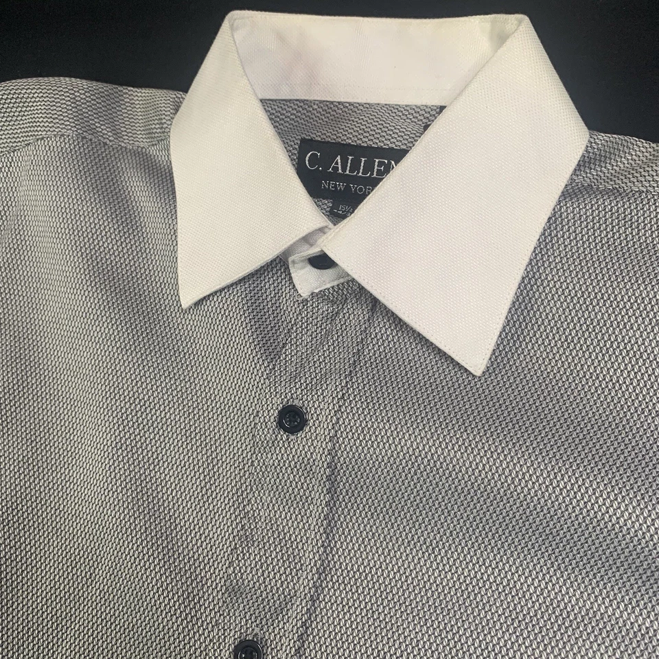 Мужская рубашка C. Allen New York с длинным рукавом на пуговицах спереди черно-белая с геометрическим узором - Изображение 3 из 4