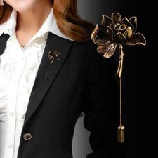 Lotus Flower Brooch-Metal Lapel Pin Long Needle Brooches For Unisex Corsage Suit