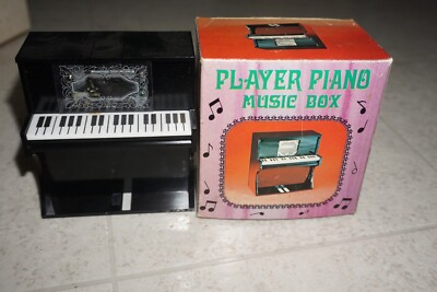 VINTAGE Black  Player Piano Music Box Japan Sears Working Toy Doll House