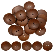 30Pcs Wooden Buttons 38mm 2 Hole Round Wood Sewing Button Craft, Brown