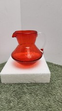 Orange Crackle Glass 3-1/2" Applied Handle Pitcher Vintage