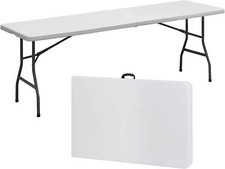 Mesa plegable de plástico de 8 pies portátil plegable media mesa larga con asa de transporte