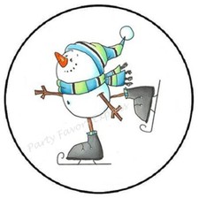 SNOWMAN SKATING ENVELOPE SEALS LABELS STICKERS PARTY FAVORS