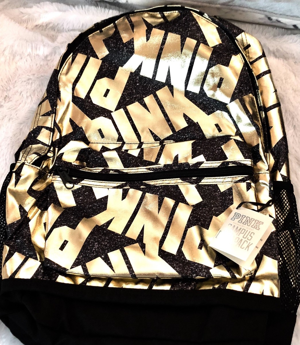 Vs Pink Backpacks Black And Gold Victoria's Secret PINK VS Fashion