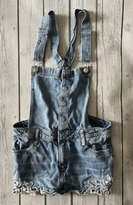 H M  Denim Girls Shortalls Size 11-12 Buttons Bib Overalls Blue