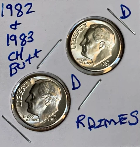 1982 D & 1983 D Roosevelt Dimes Ch BU US (2 Coins)