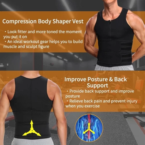 Traje de sauna para hombre chaleco de sudor entrenador de cintura moldeador corporal compresión gimnasio torso sin mangas - Imagen 4 de 31