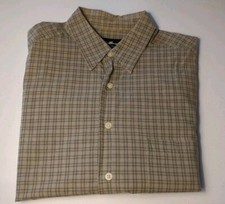 Men's Large Eddie Bauer Dress Shirt Green Plaid Button Up 100 Cotton
