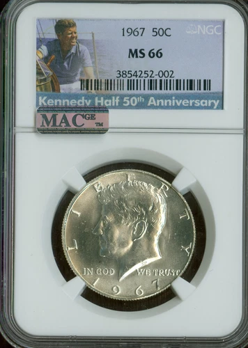 1967 KENNEDY HALF DOLLAR NGC MS66 BUSINES STRIKE MAC SPOTLESS  .