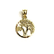 10k Yellow gold round tree of life lucky pendant charm fine Jewelry gift 1.3g