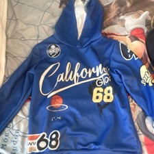 Blue Graphic Print Hoodie Pants Set Children California Sports Theme Polyester