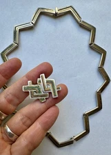 Vintage Los Castillo Turquoise Inlay Necklace & Matching Earrings Taxco Mexico