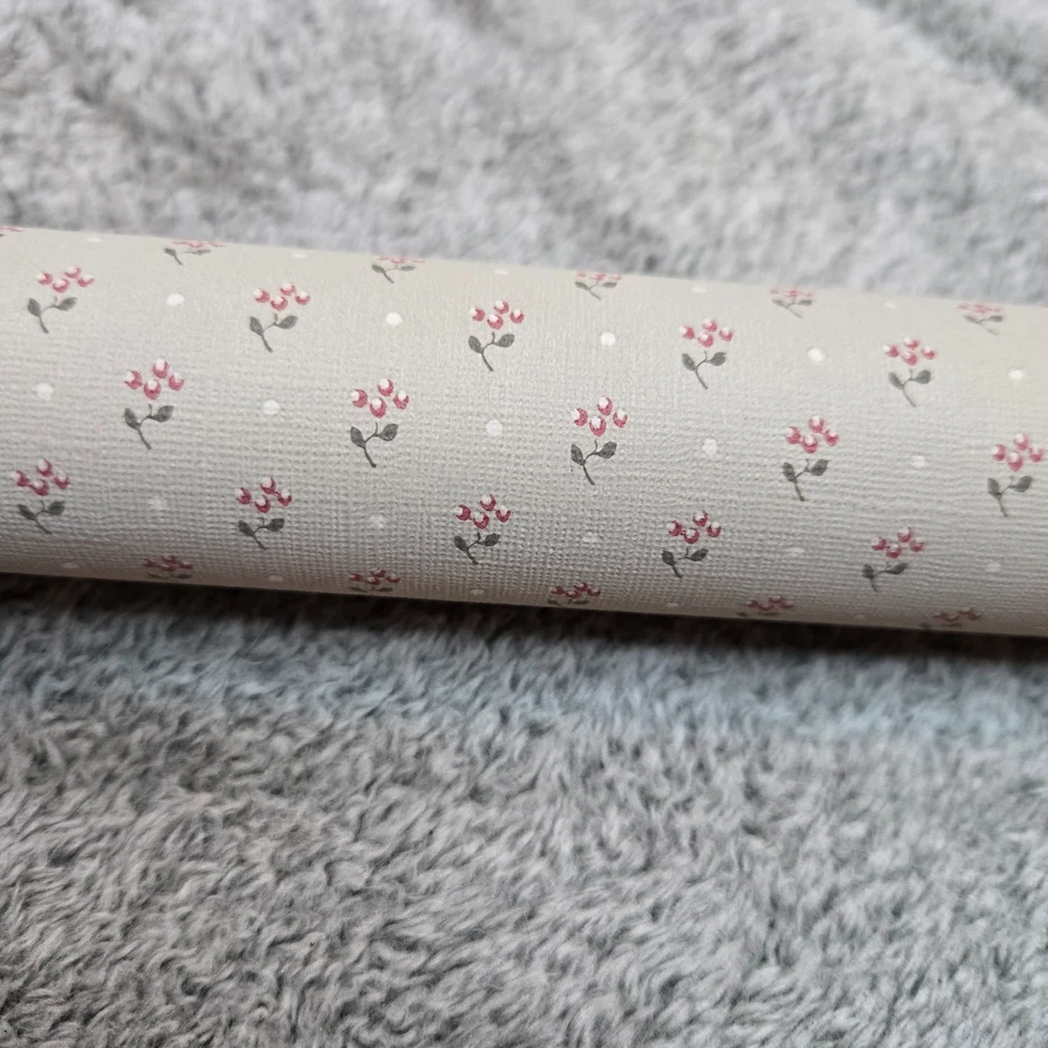 Papel Pintado Vintage Gris Rojo Acebo Flor Micro Impresión 13 + pies x 21" Foto 3 de 4