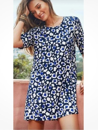 Mister Zimi Animal Print Shift Dress Leopard Spots White Blue Purple Size US 10 - Picture 1 of 7