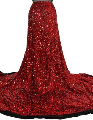 Red Color Stretch Sequin Fabric/Black 4 Way Stretch  |54'' Width Sell by the Yard