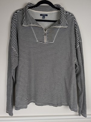 Chaps Women's Top XXL Striped Quarter Zip Pullover Black White Long Sleeve 