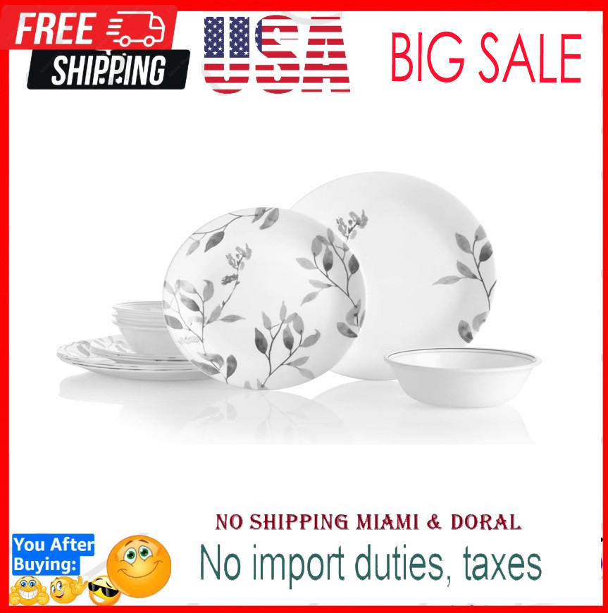 Corelle Boutique Misty Leaves 12-Piece Dinnerware Set, Servi