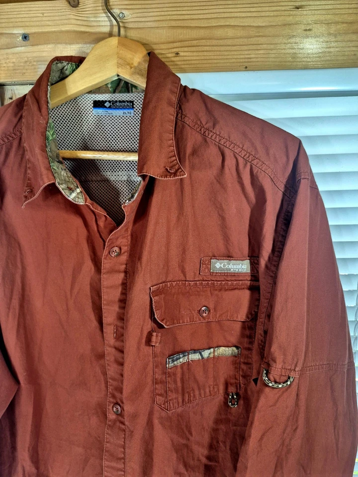 Columbia PHG XL Hunting Shirt Rust Realtree Camo Trim Quick Dry Outdoor Gear - Image 2 of 4