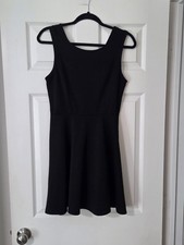 Vintage Y2K Women's Black Midi Flare Dress Sleeveless Textures Cocktail. S7