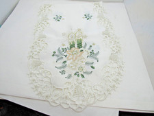 Beautiful 44" x 15" Embroidered Christmas Table Runner Bells Poinsetta Candles