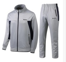 Men's Casual Tracksuit Long Sleeve Grey Sweatsuit Athletic Set Full Zip Size 2X
