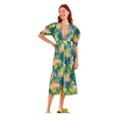 Farm Rio Star Fruit Midi VNeck Button Front Lined Dress Size Large New With Tags