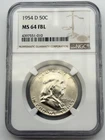 1954-D Franklin Half Dollar 50C NGC MS64 FBL Full Bell Lines Silver 30th Anniv