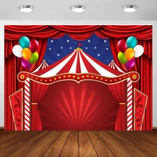 Carnival Backdrop 7 x 5 ft, Circus Theme Red Curatin Balloon Backdrop Carniva...