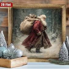 Vintage Santa Claus Snowy Forest Wooden Sign Christmas Farmhouse Mantel Decor