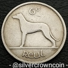 Ireland 🇮🇪 Eire 6 Pence 1942. KM#13a. Sixpence coin. Wolfhound. Dog. WWll Harp