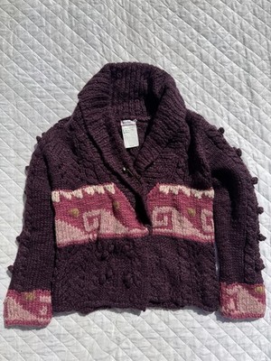 MAX&Co. Women's Purple Chunky Knit Cowichan Lucente Cardigan Sweater Size Small