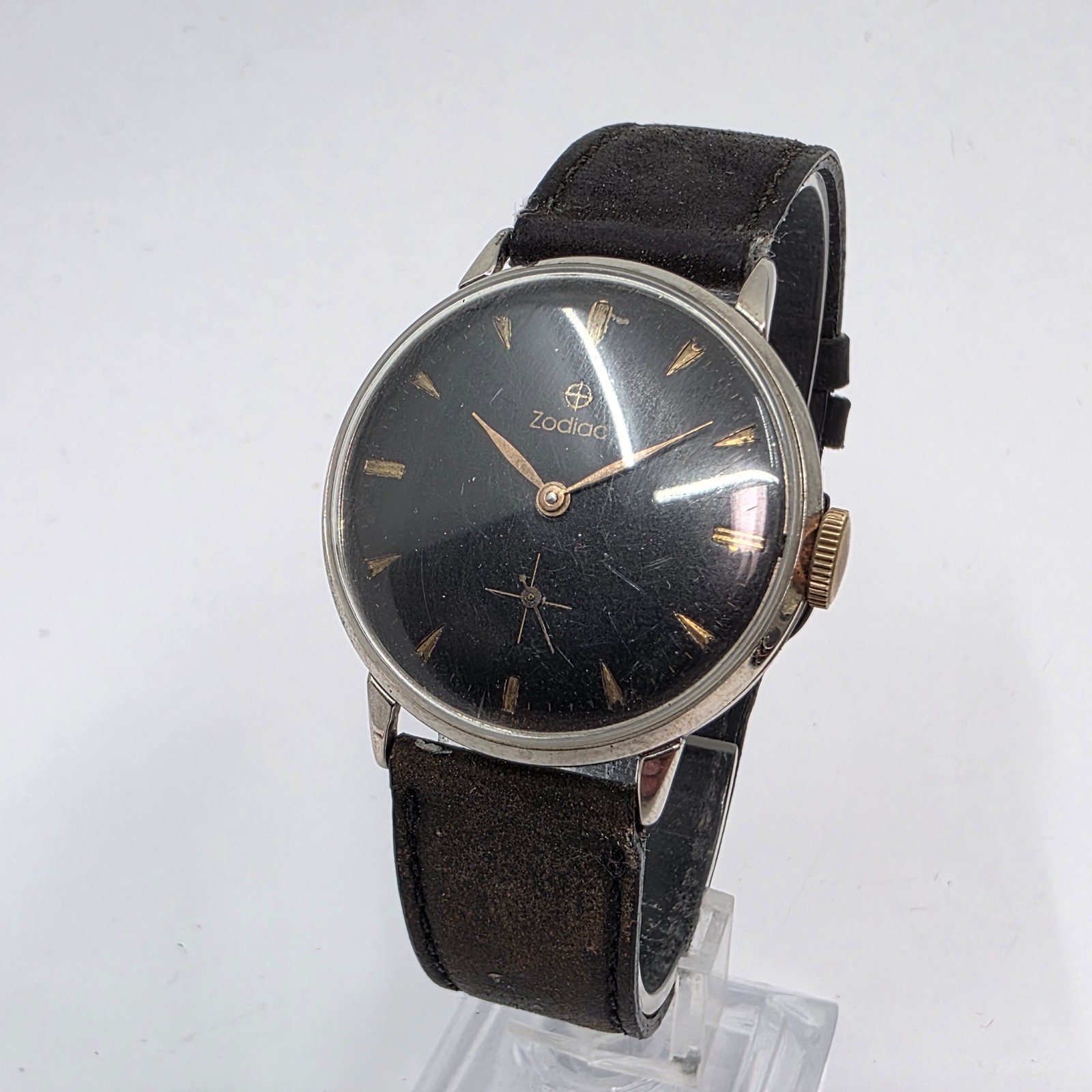 Vintage Zodiac Manual Cal. 350 Gilt Black Dial Swiss Mens Watch 34mm image 2