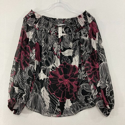 #ad #ad New White House Black Market Top Large Dark Floral Abstract Off Shoulder Evening $24.00