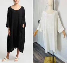 Gilda Midani One Size White Long Cotton Gauze Bucket Dress Lagenlook Artsy