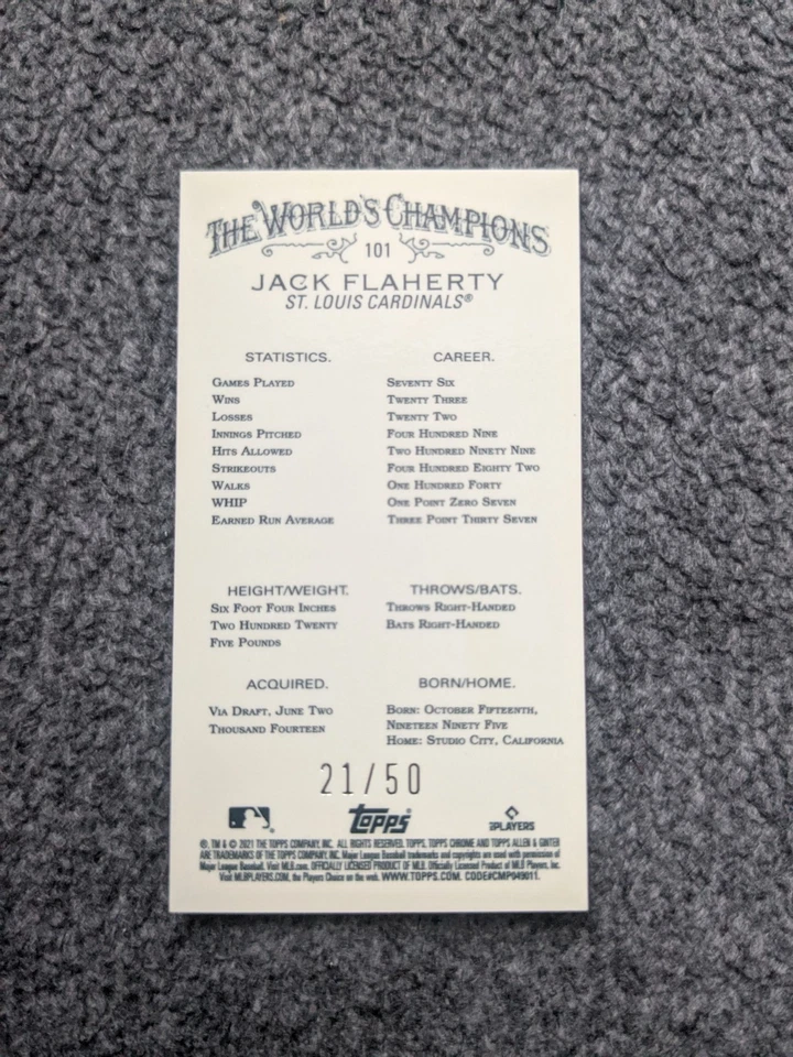 2021 TOPPS CHROME ALLEN & GINTER JACK FLAHERTY MINI GOLD REFRACTOR#101#D21/50 - Image 2 of 2