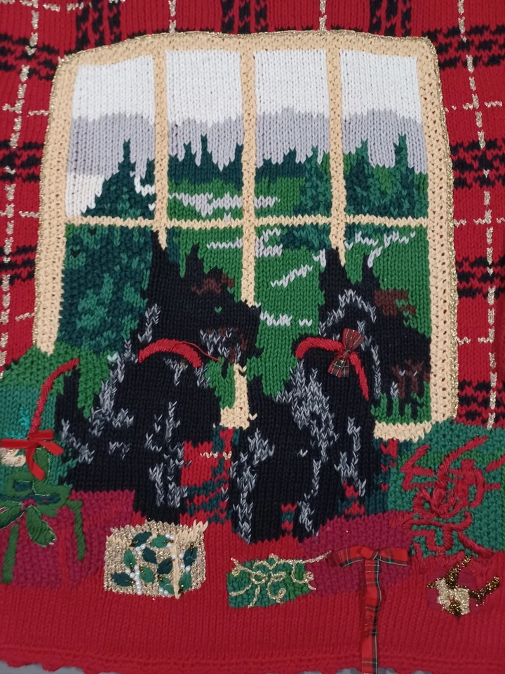 Suéter Vintage Carolina Colores Mujer S Rojo Pullover Scottie Perro Navidad Foto 3 de 4