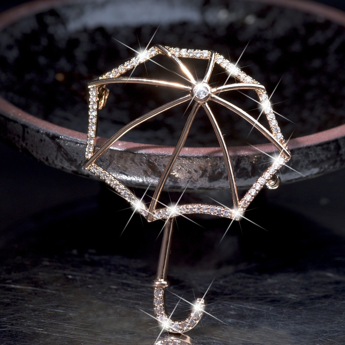 18k yellow gold plated made with Swarovski crystal umbrella 