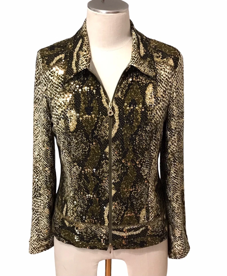 Joseph Ribkoff Sequin Snake Jacket Soft Full Zip Stretch Statement Women’s Sz 8 - Image 3 of 4