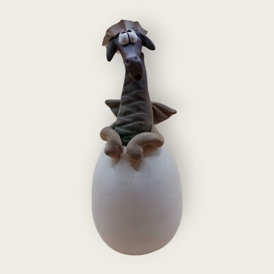 Dragon Hatching From Egg--Sculpture--Clay--Signed by Artist MH--1985