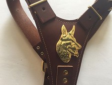 Arnés de cuero marrón pastor alemán/husky - NUEVO CUERO DE ALTA CALIDAD