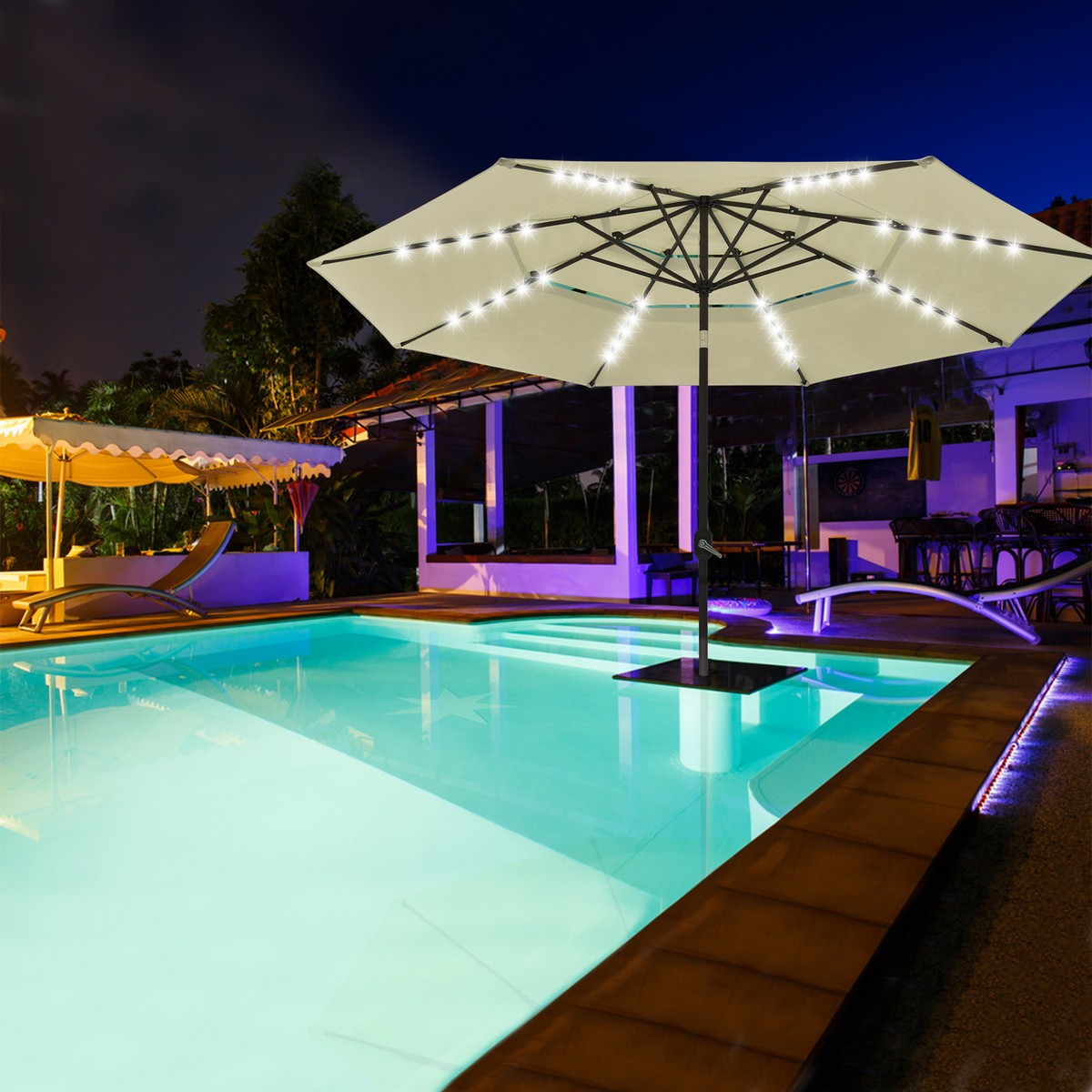 3-Tier 11 Ft Patio Umbrella with Solar Powered LED Crank Tilt Button  Backyard | eBay
