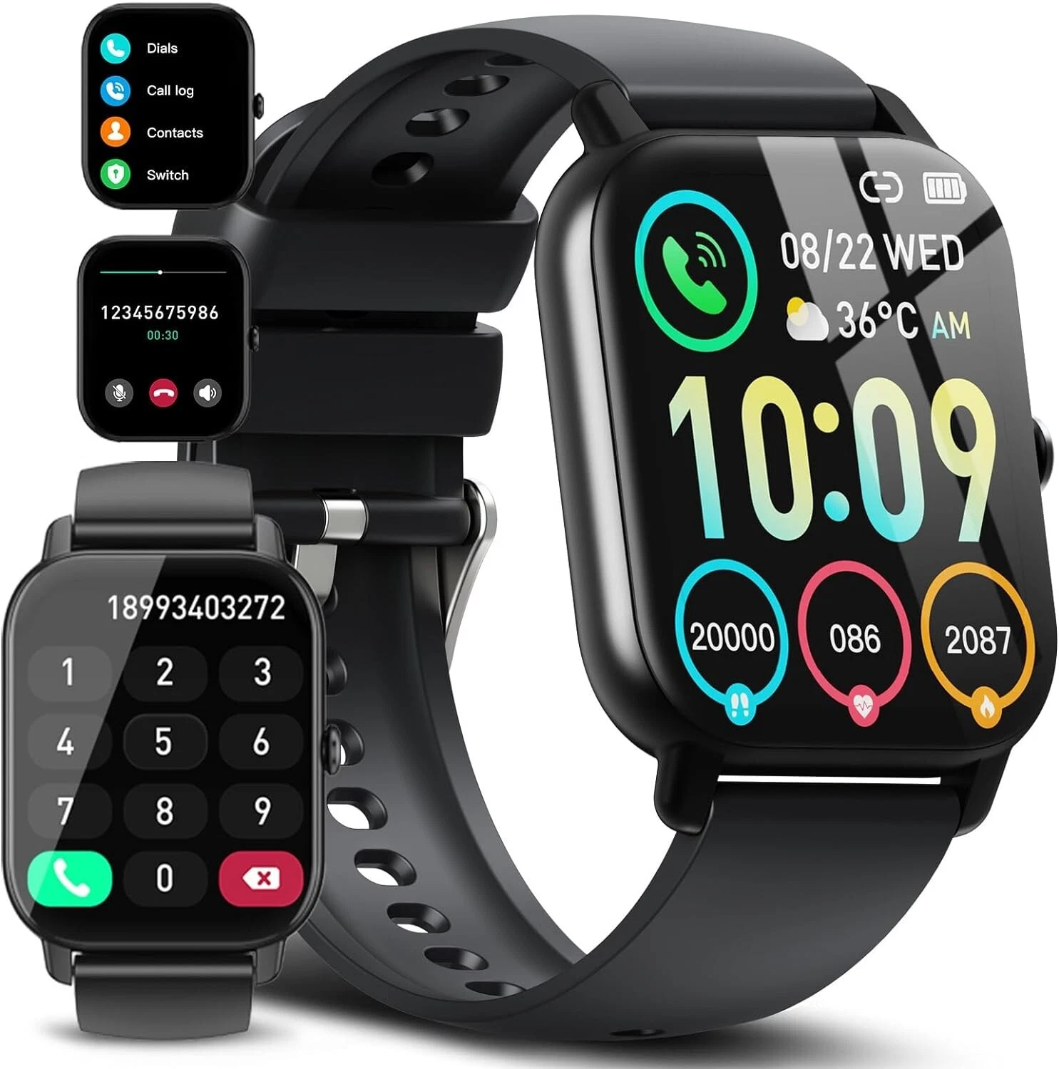 Smartwatch Women Men for Android iOS Fitness Watch Heart Rate Monitor Pedometer Black