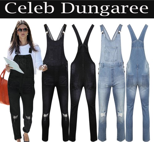 New Womens Ladies Denim Dungarees Slim 