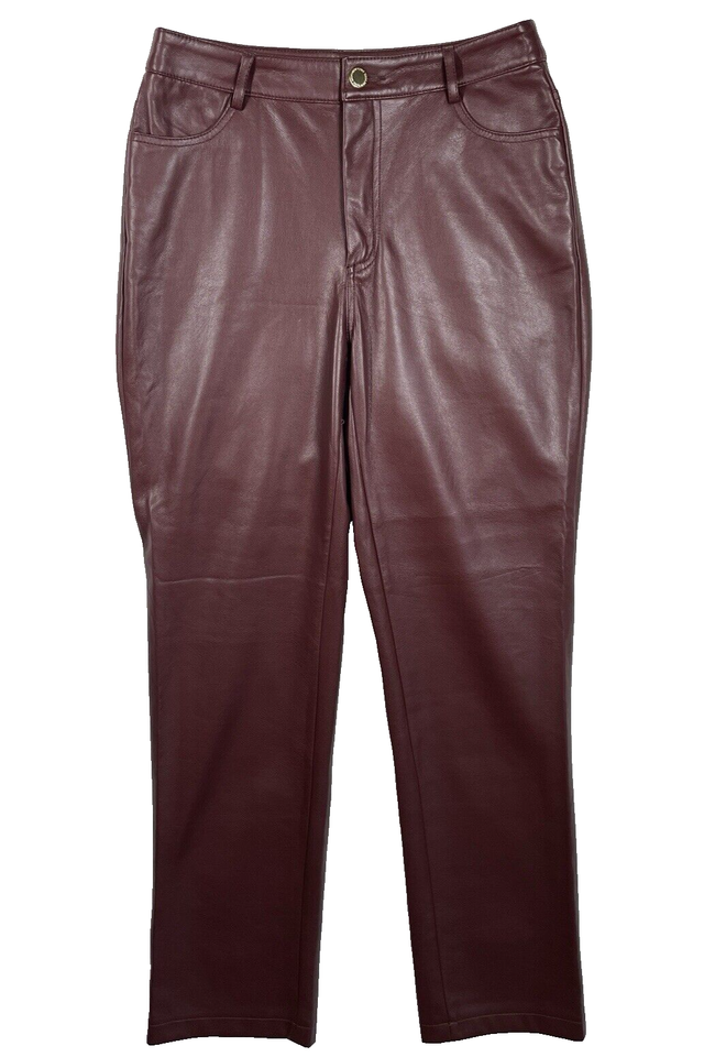 Marc New York Andrew Marc Womens Faux Leather Pants Trousers Burgundy