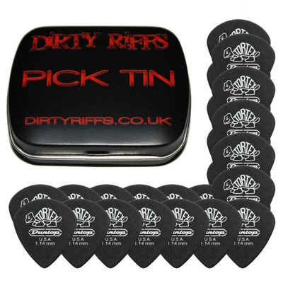 24 x Dunlop Tortex Pitch Black Jazz-Gitarren-Plektren - 1,14 mm in einer handlichen Plektrum-Dose