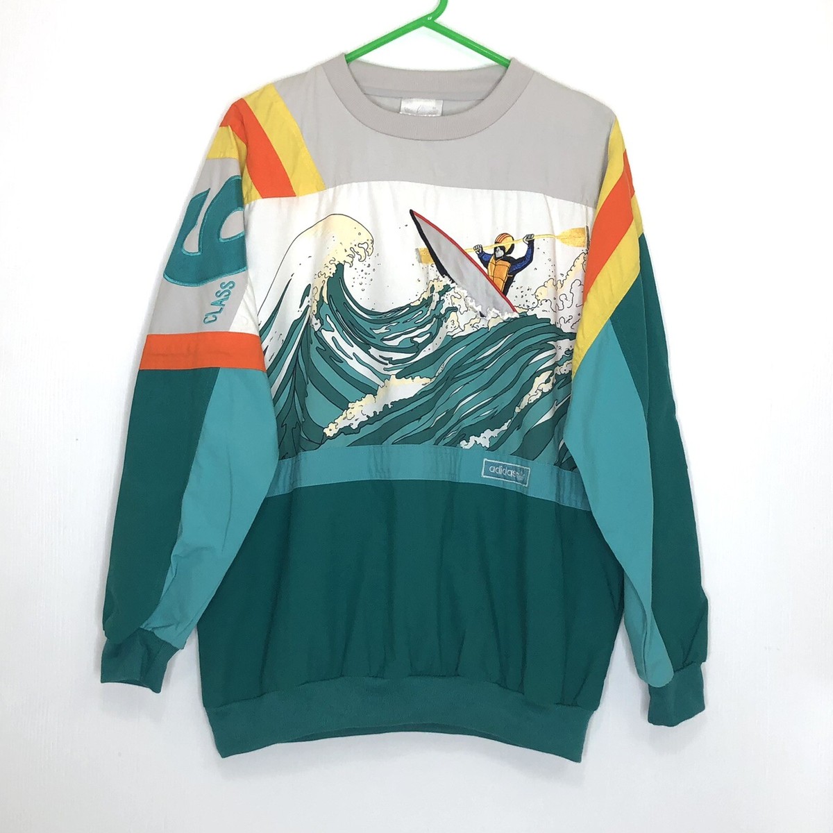【フランス製】80s adidas High Neck Sweat Vintage Adidas Sweatshirt Devils Toenail Kayak Ocean Waves